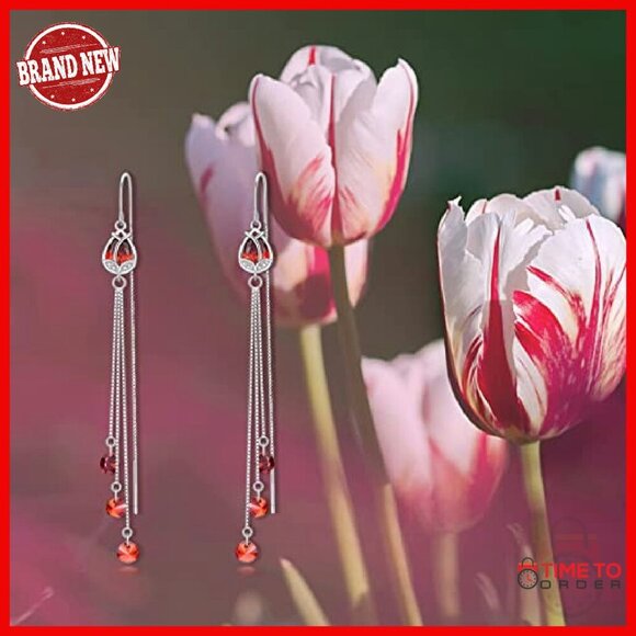 Sterling Silver Threader Drop Earrings with CZ Charms, 3.5\